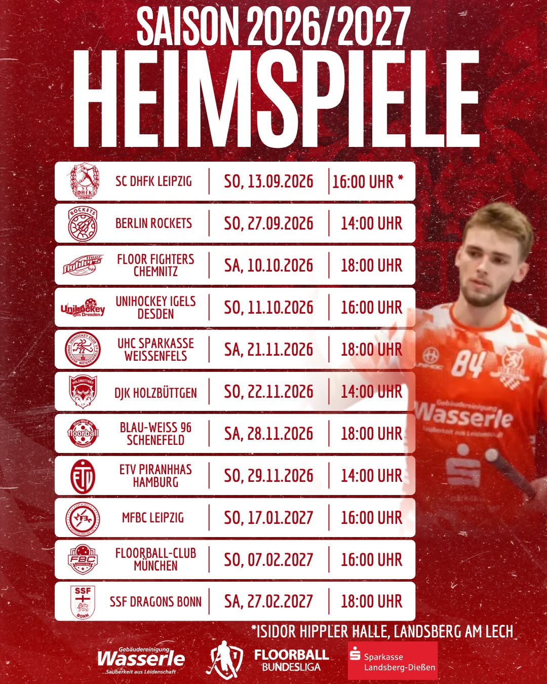 Die Heimspieltermine der Red Hocks sind fix. Los geht’s am 13. September gegen den SC DHfK Leipzig.
